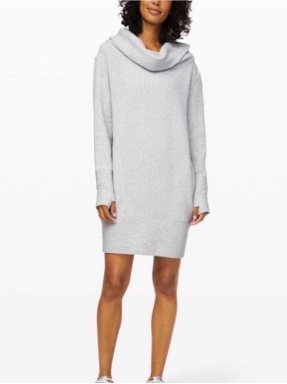 Lululemon Along the Way Grey Cowl Neck Sweatshirt Dress with pockets sz S